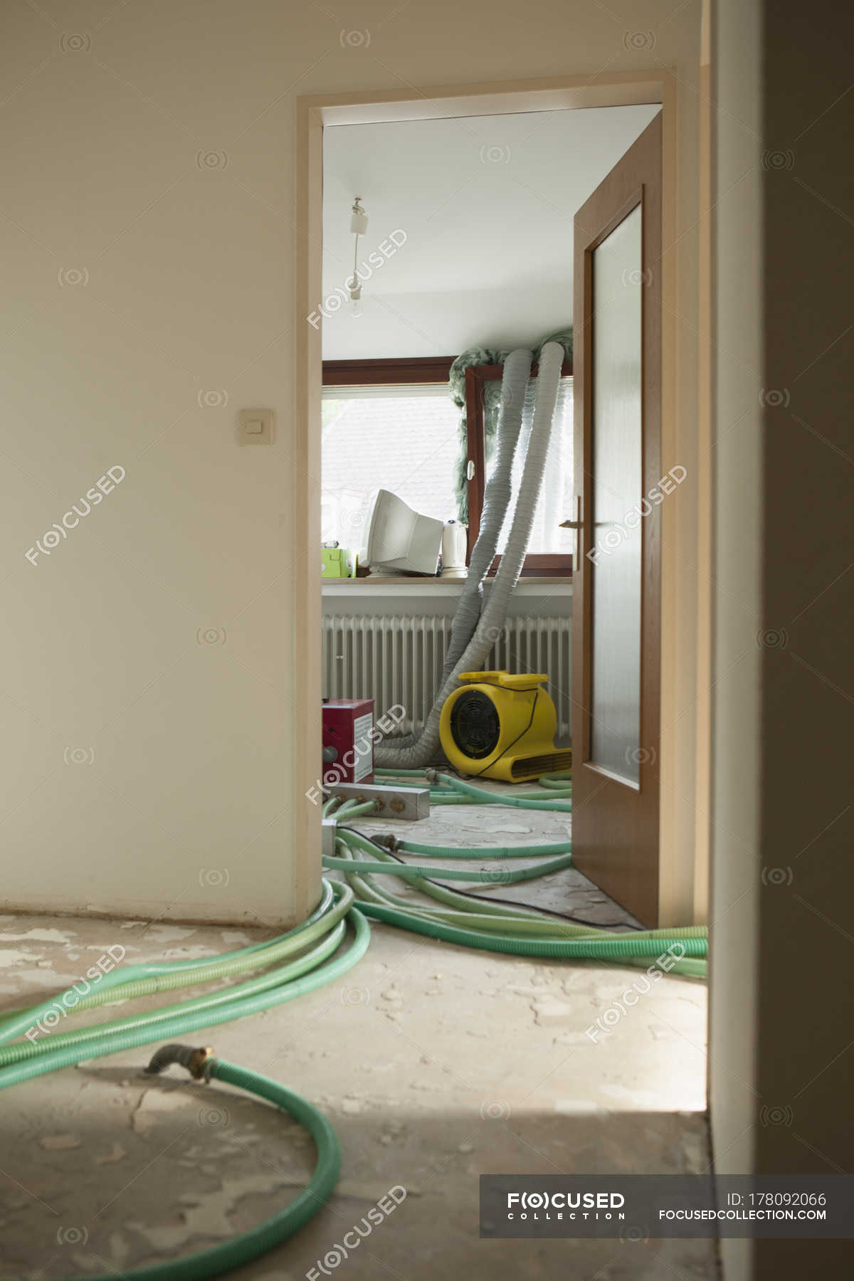 Pipes On Floor Of Room Under Renovation Restoration Open Stock Photo