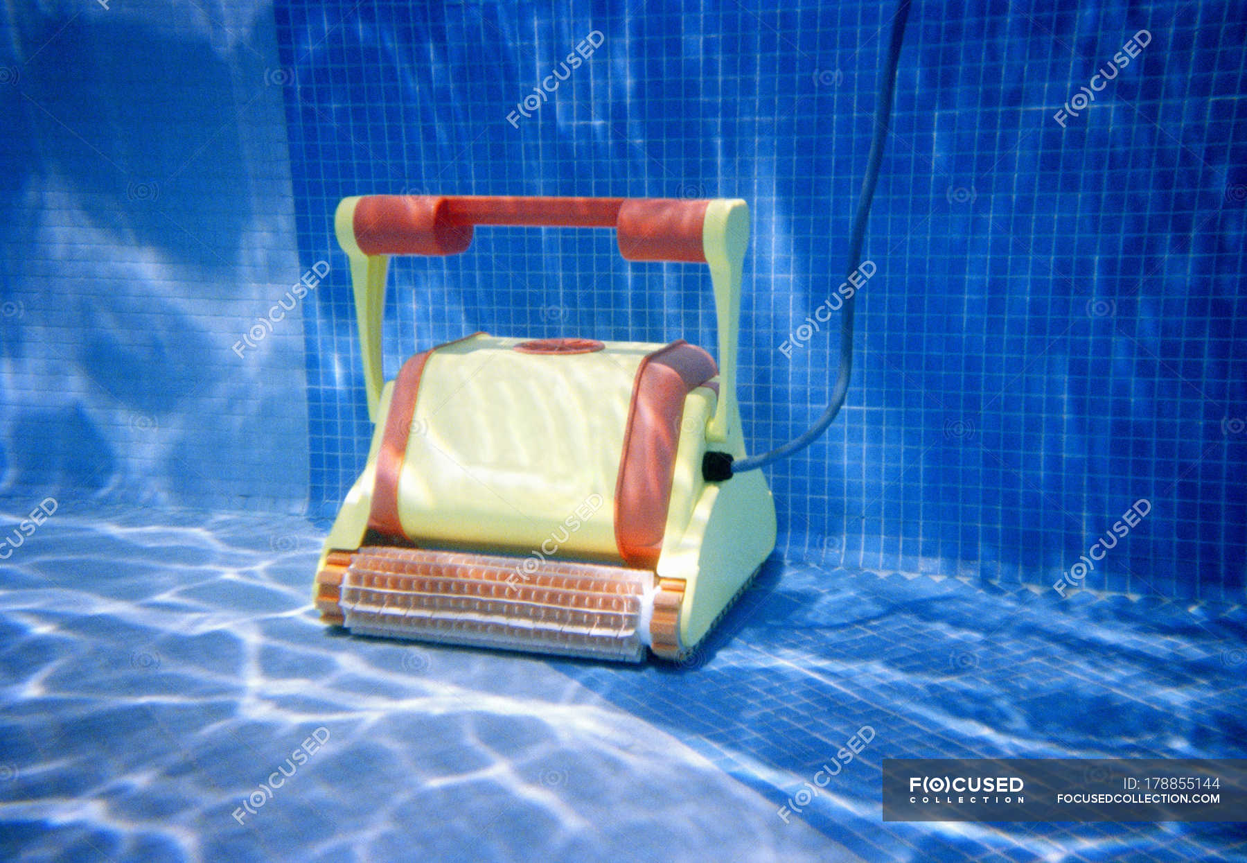 Pool Cleaner Underwater In Swimming High Angle View Single Pool Cleaner Underwater In Swimming