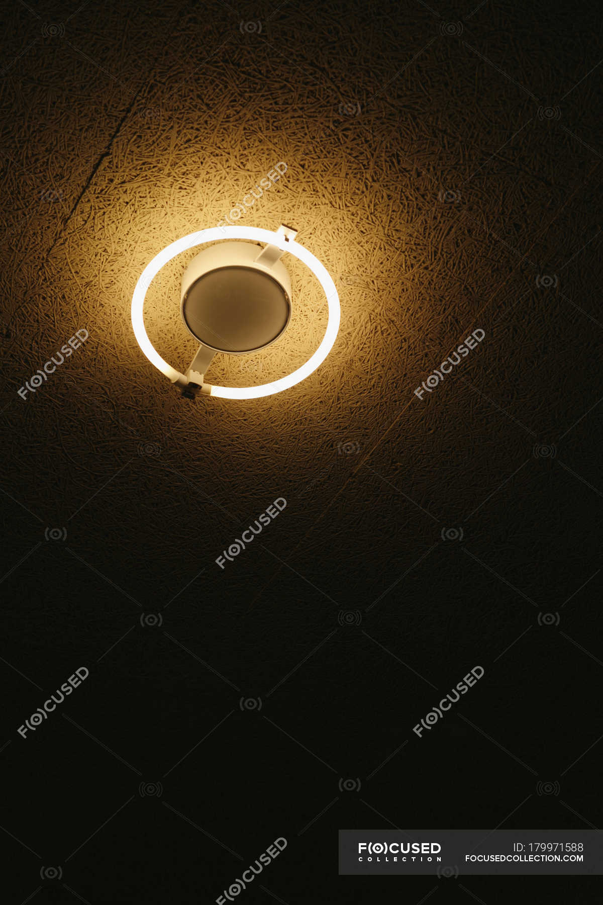 Illuminated Neon Light On Dark Ceiling High Angle View No