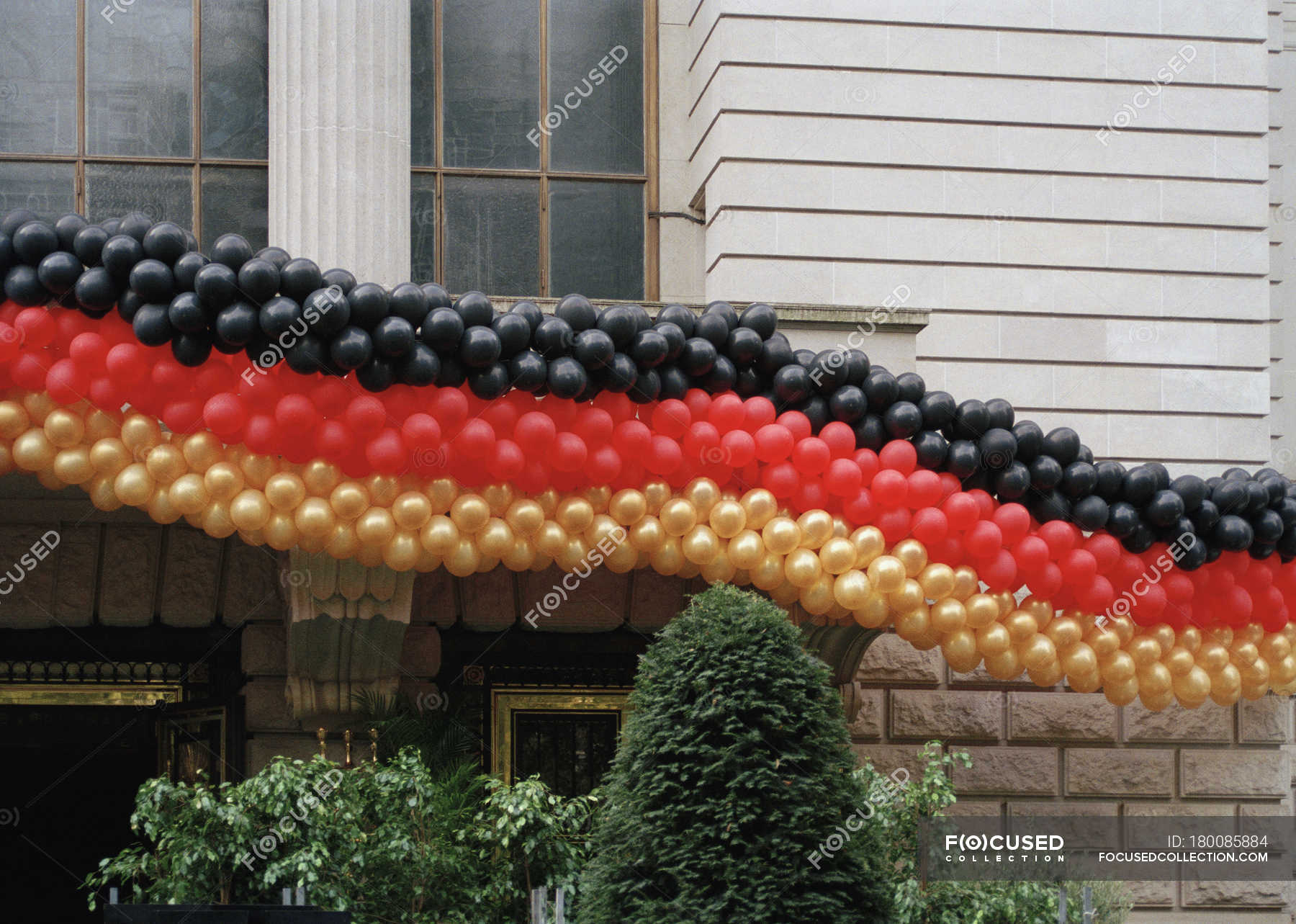 Long Tail Of Balloons In Colors Of German Flag Decorating Facade