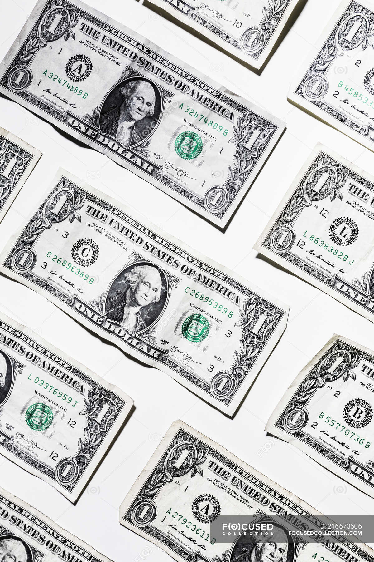 One Dollar Bills On White Background Studio Shot Nobody Stock