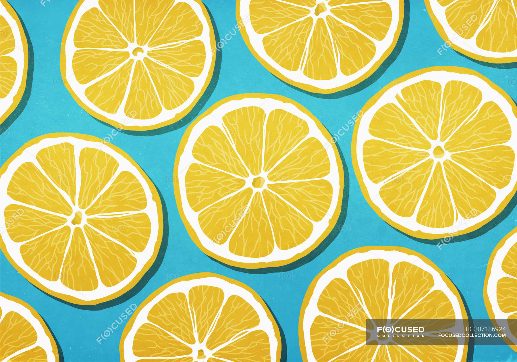 Vibrant yellow lemon slices against blue background — vibrant color, juicy  - Stock Photo | #307186924