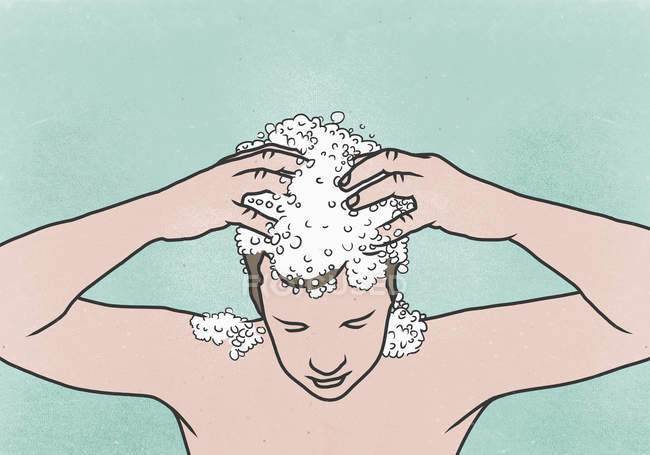 Illustration Of Man Washing His Hair Against Colored Background Body Care Color Image Stock Photo 178117276