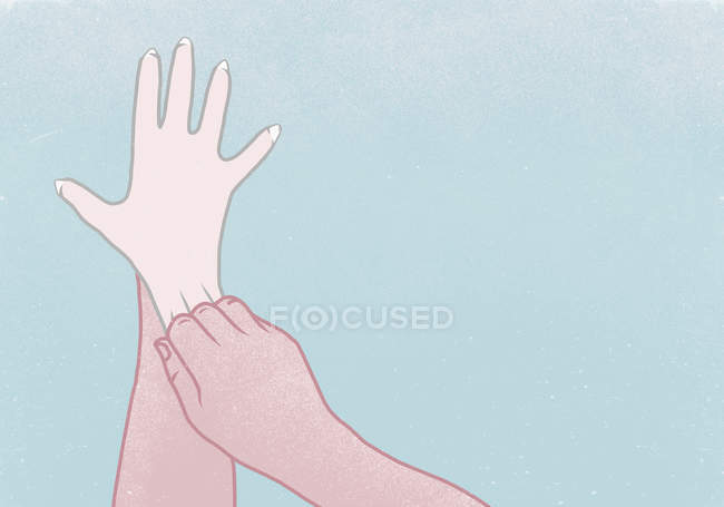 Обрезанное изображение женщины в перчатках на синем фоне — стоковое фото