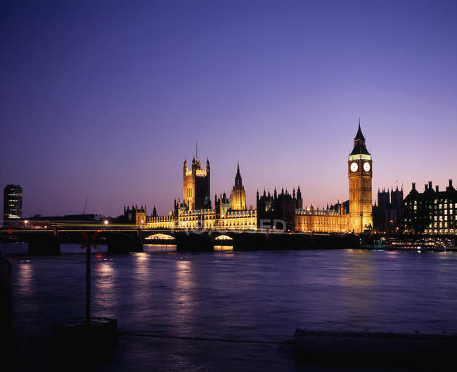 View To Houses Of Parliament At Night London British Culture Clear Sky Stock Photo