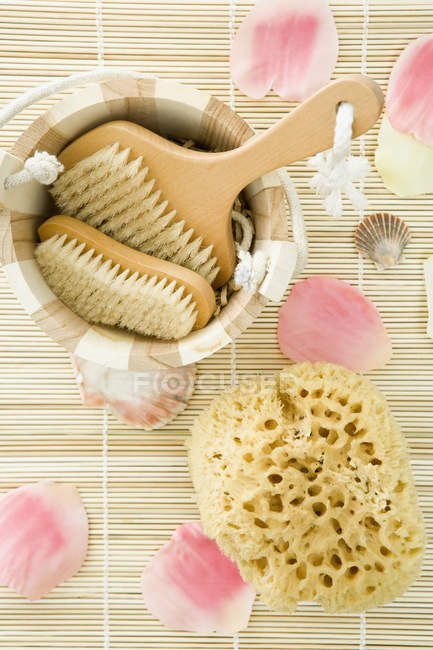 Directly above view of spa products — Stock Photo