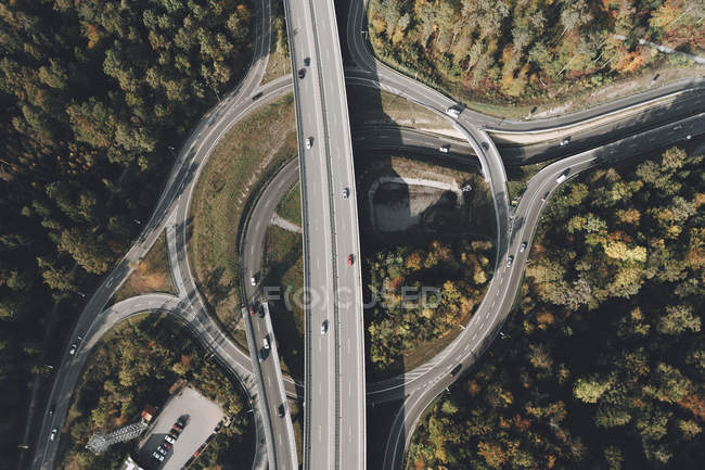 View from above intersecting freeways, Stuttgart, Baden-Wuerttemberg, Germany — Stock Photo
