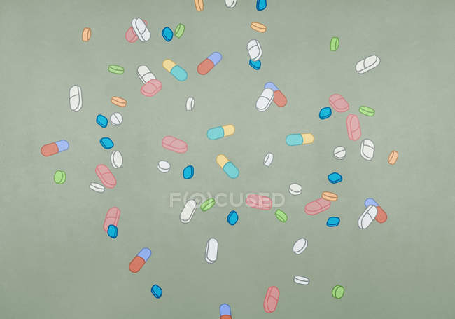 Разнообразие лекарственных препаратов и капсул — стоковое фото