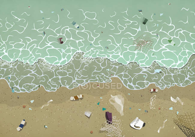 Vista dall'alto inquinamento sulla spiaggia dell'oceano — Foto stock