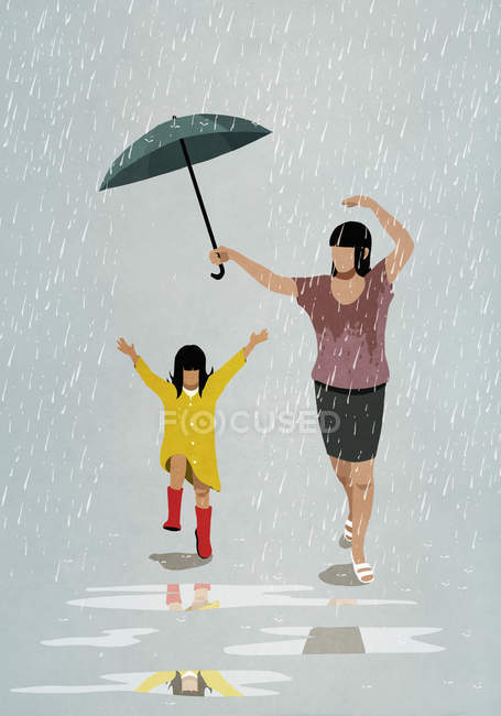 Carefree Mother And Daughter Dancing In Rain Weather Vertical Stock Photo 326459932