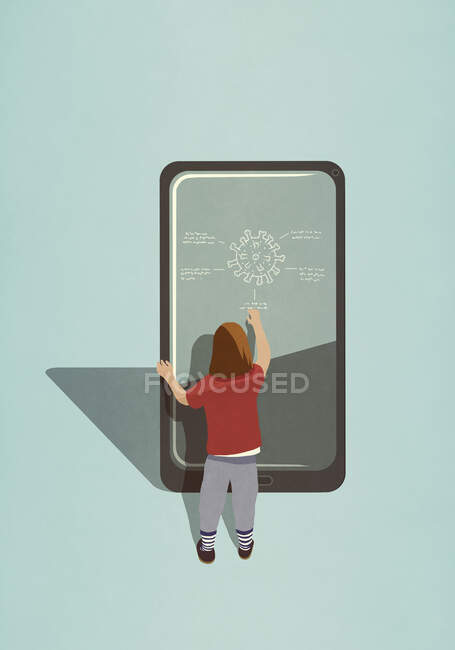 Діаграма дівчат COVID-19 коронавірус на великому екрані смартфона — стокове фото