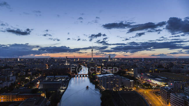 Berlin cityscape illuminated at night, Germany — Stock Photo
