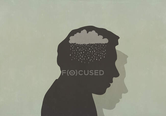 Silhueta de homem triste com nuvem de chuva na cabeça — Fotografia de Stock