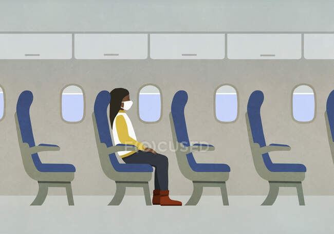 Женщина в маске катается на самолёте одна — стоковое фото