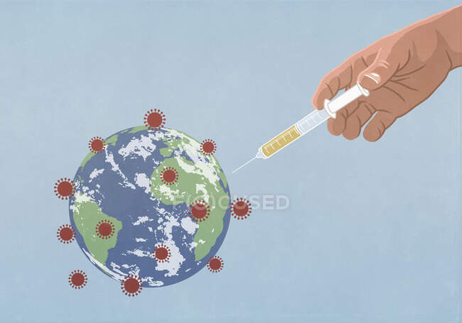 Введение шприца для вакцинации коронавируса вручную — стоковое фото