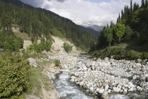 View of Lanscape with river stream and stones on shore, Dhundi, Manali, Himachal Pradesh, India, Asia. — Stock Photo