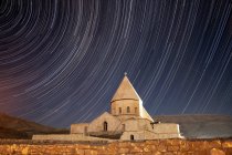 Star trails above Saint Thaddeus Monastery — Stock Photo