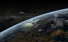 Planetscape with orbital space station — Stock Photo