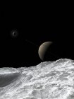 Сатурн и Энцелад, как видно с Луны — стоковое фото