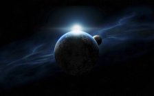 Planetas y estrellas en el espacio oscuro - foto de stock