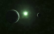 Дві планети з зеленою світлою зіркою — стокове фото
