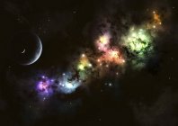 Paisagem estelar com planeta e nebulosas — Fotografia de Stock
