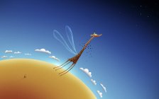 Жираф с крыльями, летающими над планетой — стоковое фото