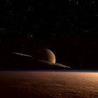 Сатурн за пределами поверхности Титана — стоковое фото