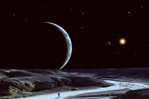 Одинокий астронавт на бесплодной местности — стоковое фото