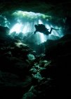 Plongeur entrant dans la caverne Taj mahal — Photo de stock