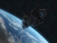 Astéroïde près de la planète Terre — Photo de stock
