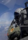 Central Oregon, Crater Lake - May 6, 2010: F-15 pilot from 173rd Fighter Wing looking over at wingman during training mission — Stock Photo