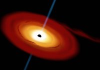 Черная дыра и аккреционный диск в межзвездном пространстве притягивают газ и пыль из близлежащей туманности — стоковое фото