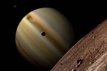 Gas giant planet surrounded by three moons in outer space — Stock Photo