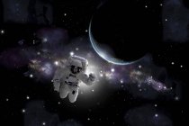 Astronauta flotando cerca del planeta similar a la Tierra en el espacio exterior - foto de stock