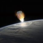 Масивний астероїд, сяючий білий гарячий, входить в атмосферу Землі — стокове фото