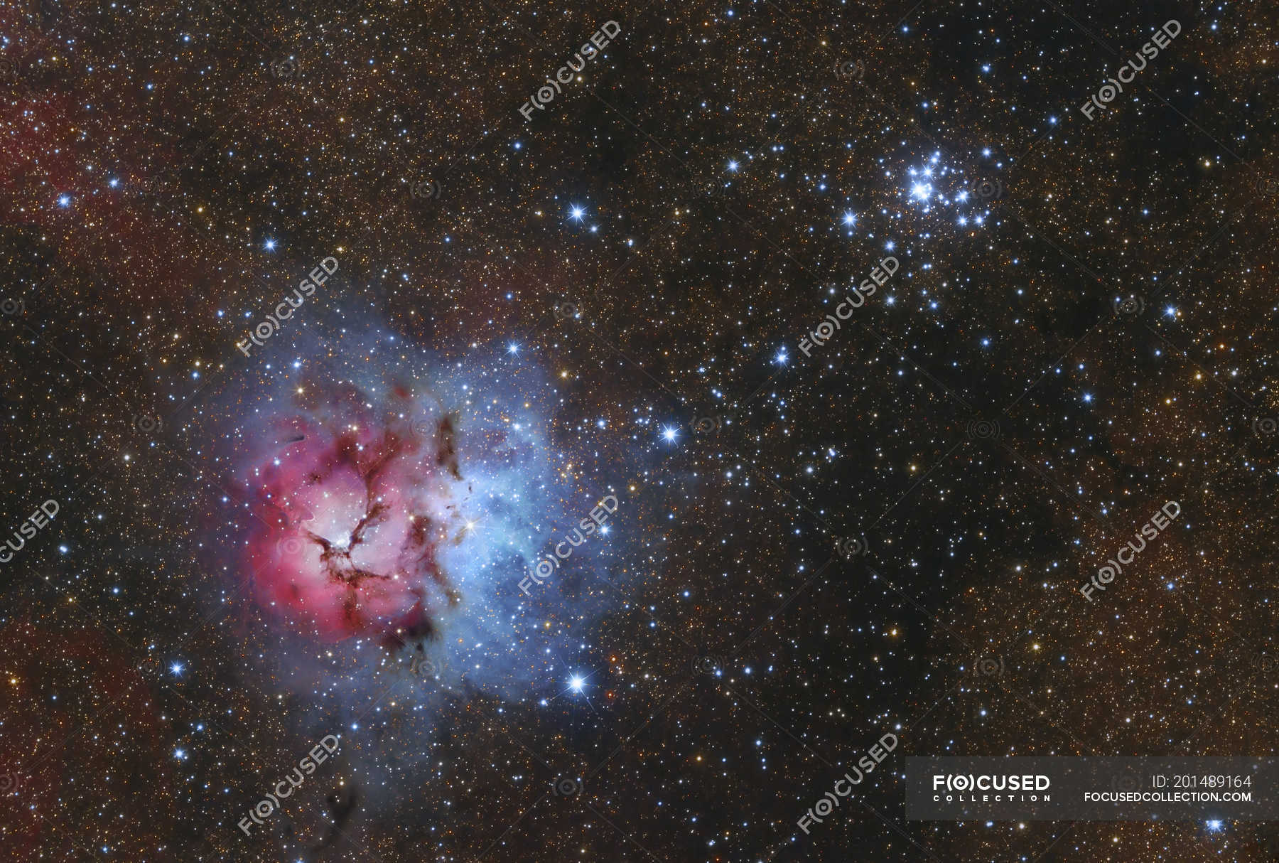 Trifid Nebula And Messier 21 Cluster In Sagittarius In High Resolution ...