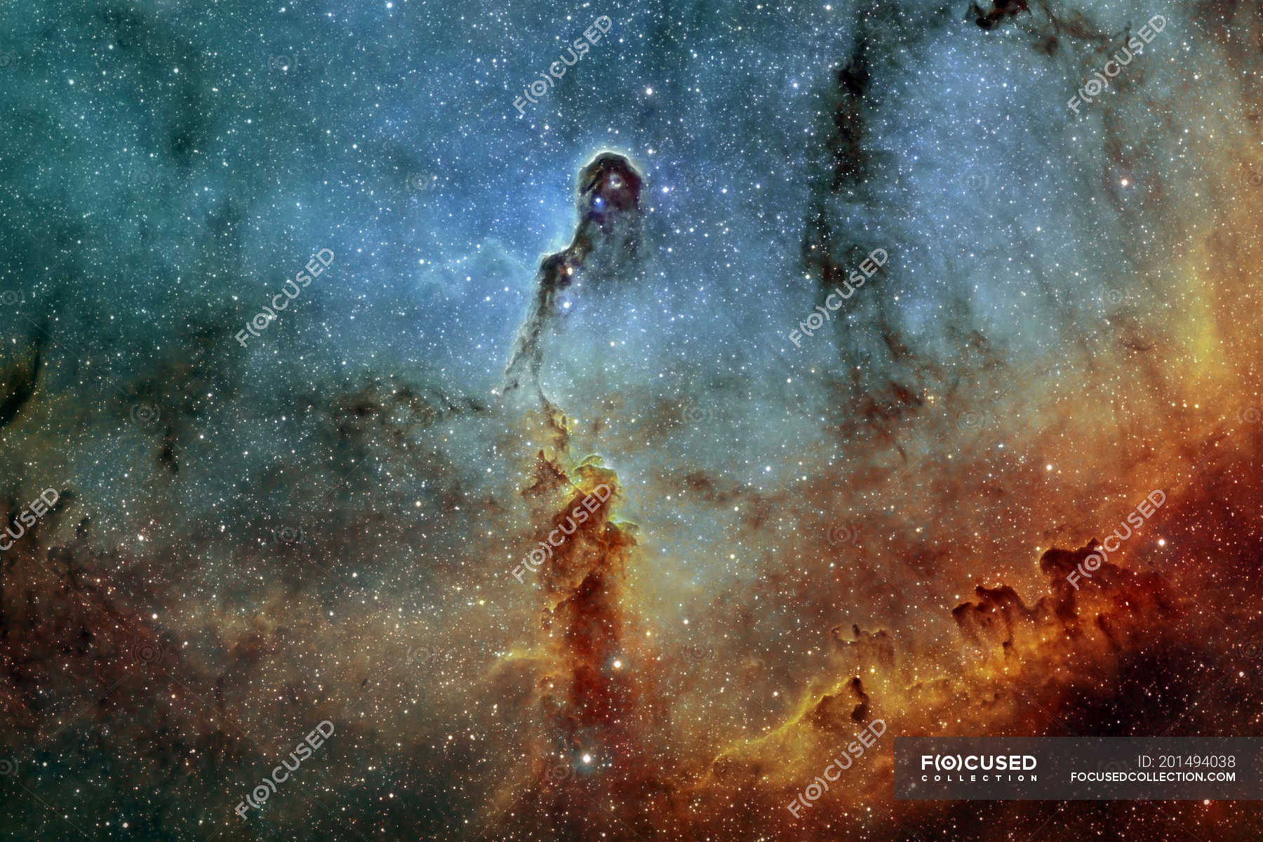 View of IC 1396 Elephant Trunk Nebula in Hubble color palette — star