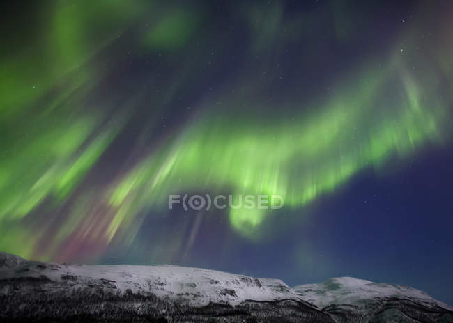 Aurora boreal sobre la montaña Blafjellet - foto de stock