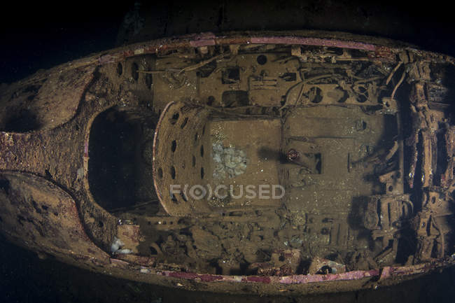 Cockpit of airplaine inside shipwreck — Stock Photo