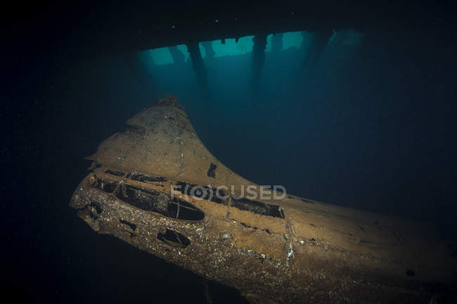 Japanese Zero airplane in hold of shipwreck — Stock Photo