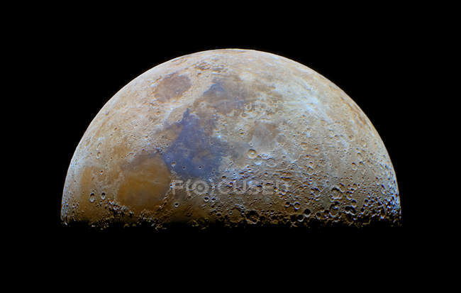 Moon in colors with transient Lunar-X feature on black background — Stock Photo