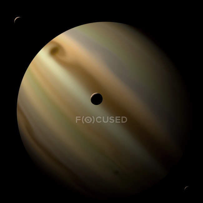 Gas giant planet in interstellar space with three orbiting moons — Stock Photo