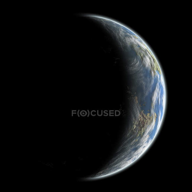 Earth-like planet alone in space on black background — Stock Photo