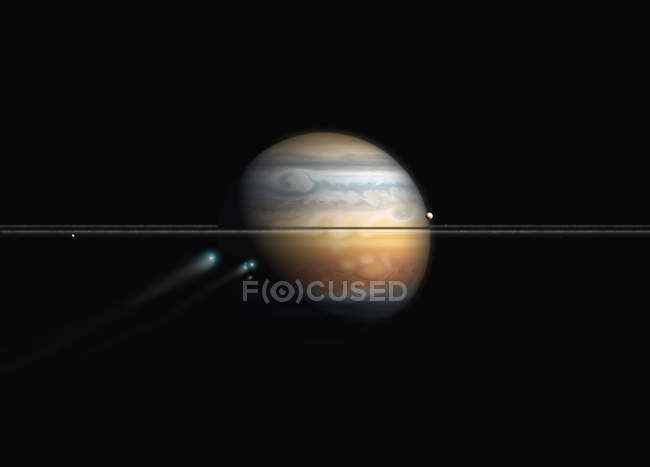 Ruptura del cometa de las fuerzas gravitacionales ejercidas por el exoplaneta gigante gaseoso - foto de stock