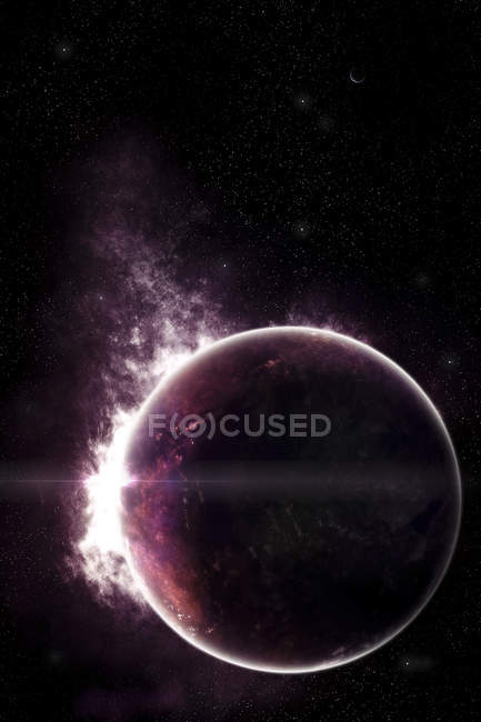Planeta completamente etéreo sobre fondo negro - foto de stock