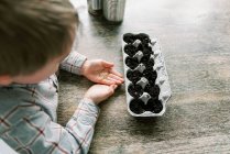 Five year old boy starting to plant  seedlings — Stock Photo