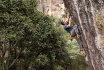 Jovem alpinista na rocha — Fotografia de Stock
