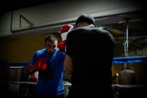 Dois boxers treinando em um ringue — Fotografia de Stock