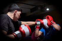 Dos boxeadores entrenando en un ring - foto de stock